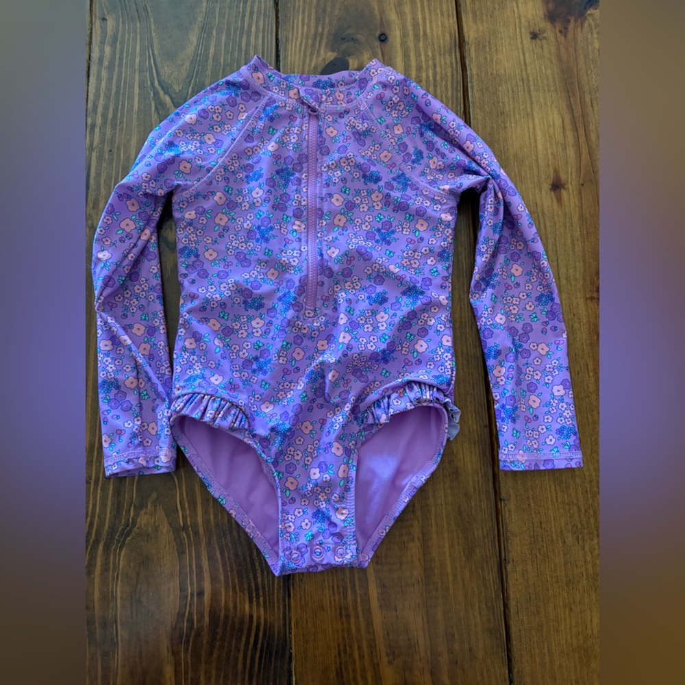 jumping beans Purple Floral Long-Sleeve Rashguard One-Piece